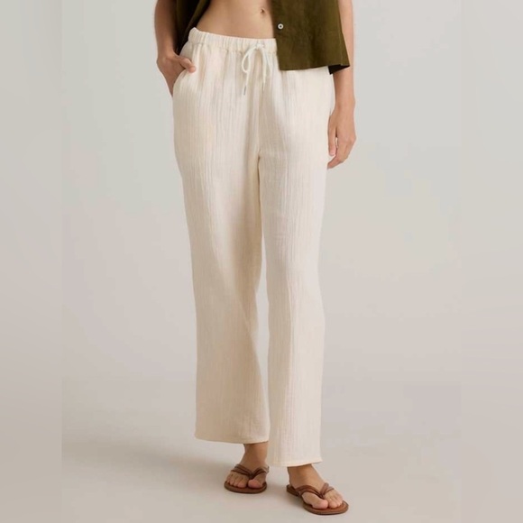 Quince Pants - Quince 100% Organic Cotton Gauze Pants Straight Leg Royal Cream Size XL EUC